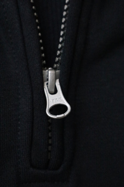 Close-up of quarter-zip sweatshirt zipper